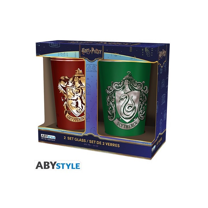 ABYSTYLE - HARRY POTTER - Set of 2 XXL glasses - Gryffindor & Slyther.