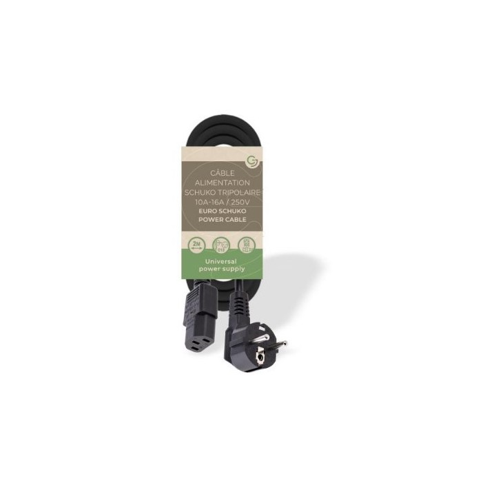 3-pin Schuko power cable (BULK) Male - 2m - Black