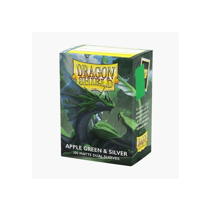 DRAGON SHIELD Dual Matte Sleeves - Apple Green & Silver (100 Sleeves)