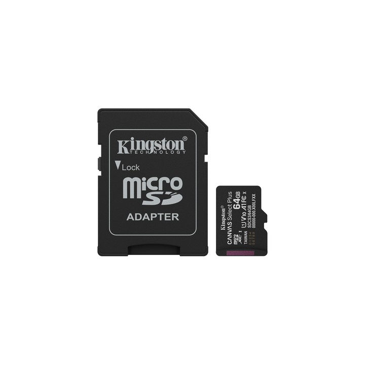 KINGSTON MICRO SDHC 64GB CANVAS SELECT 80R CL10 UHS-I CON ADATTATORE..