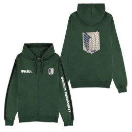 DIFUZED ATTACK ON TITAN - FELPA CON CAPPUCCIO E ZIP VERDE : SCOUT REGIMENT XXL