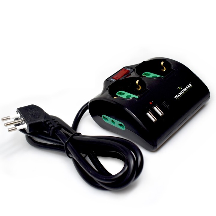 TECNOWARE MULTIPRESA INPUT 10A ITA, USCITE 2 SCHUKO/ITA, 2 ITA, 2 USB.