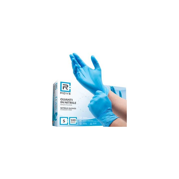 RMove 1Conf. da 100pz Tg.S - Guanti Nitrile Blu uso Medico Senza Polv.
