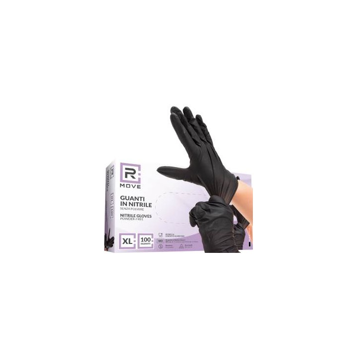 RMove 1Conf. da 100pz Tg.XL - Guanti Nitrile Nero uso Medico Senza Po.