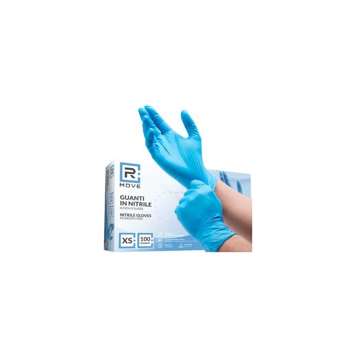 RMove 1Conf. da 100pz Tg.XS - Guanti Nitrile Blu uso Medico Senza Pol.