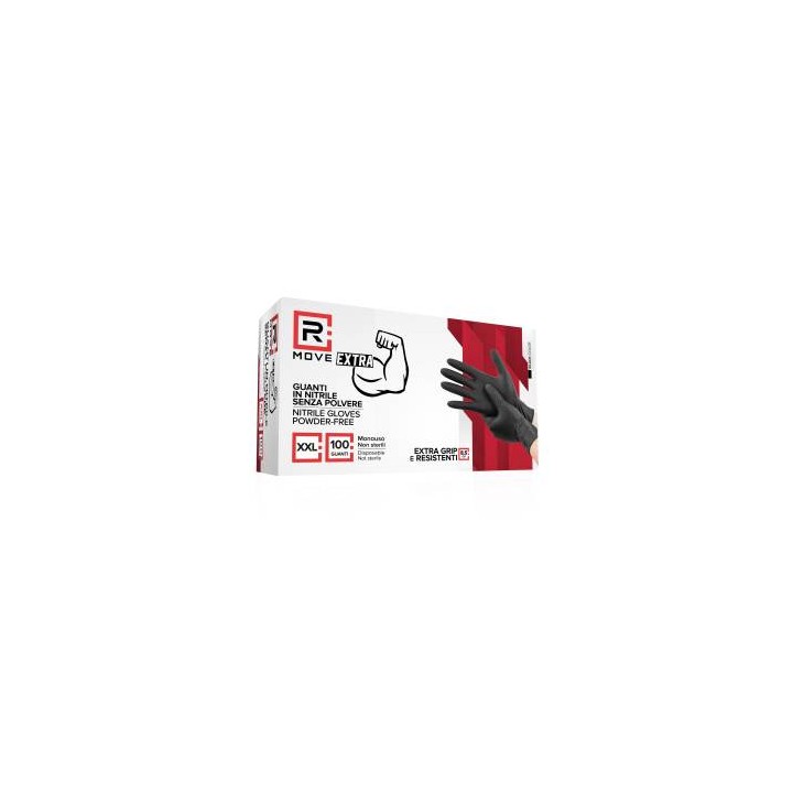 RMove 1Conf. da 100pz Tg.XXL 8.5gr da Lavoro - Guanti Nitrile Nero Se.