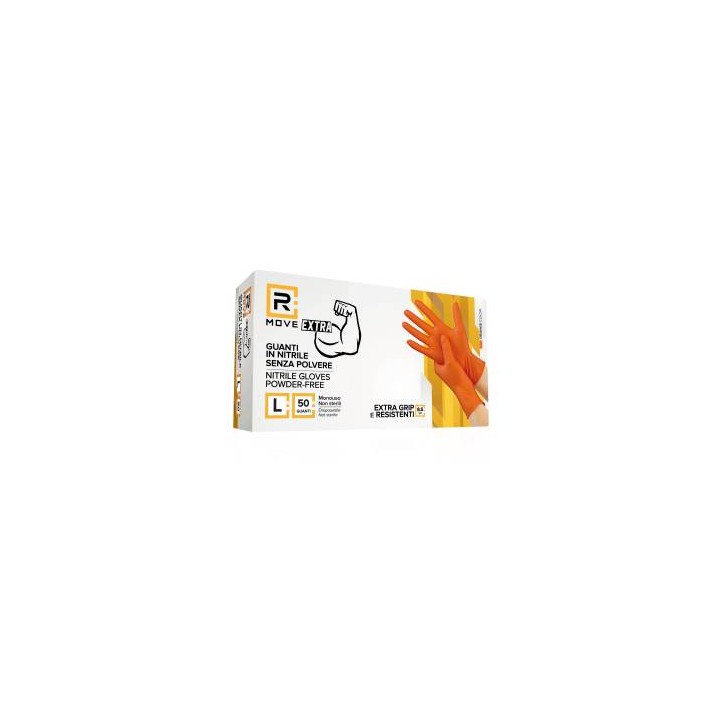 RMove 1Conf. da 50pz Tg.L 8.5gr da Lavoro - Guanti Nitrile Arancione..