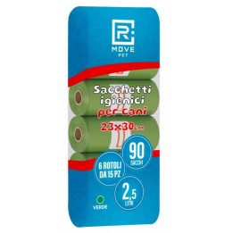 RMove Sacchi Rifiuti Animali 6 Rotoli da 15 Sacchi Verde