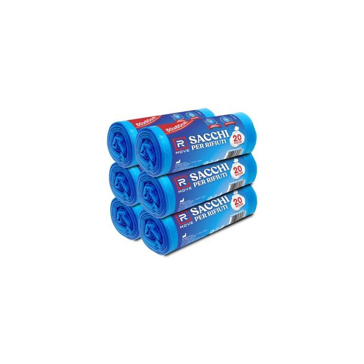 RMove Sacchi Rifiuti 50x60 cm 6 Rotoli da 20 Sacchi Blu
