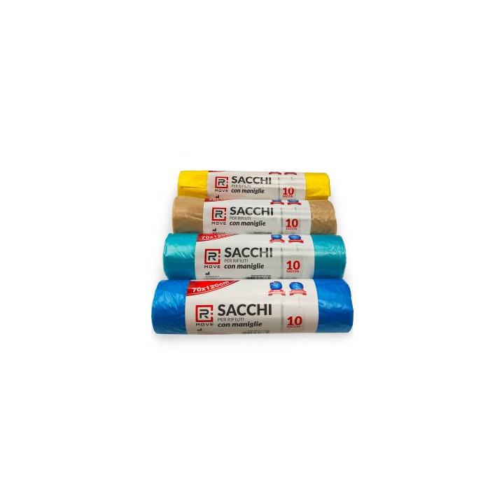 RMove Sacchi Rifiuti 70x120cm 4 Rotoli da 10 Sacchi Colori Vari