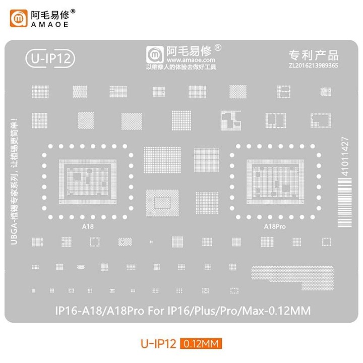 AMAOE U-IP12 IP 16-A18 / A18 PRO 0.12mm STAMPO METALLICO DEGLI IC PER.