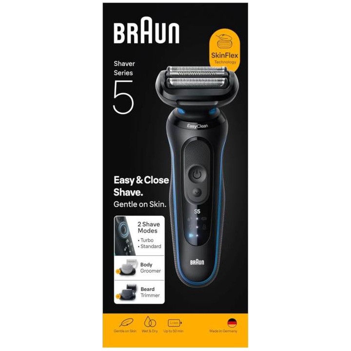 Braun Rasoio Elettrico Serie 5 Wet&Dry 3 Lame 52-B1650S Blu