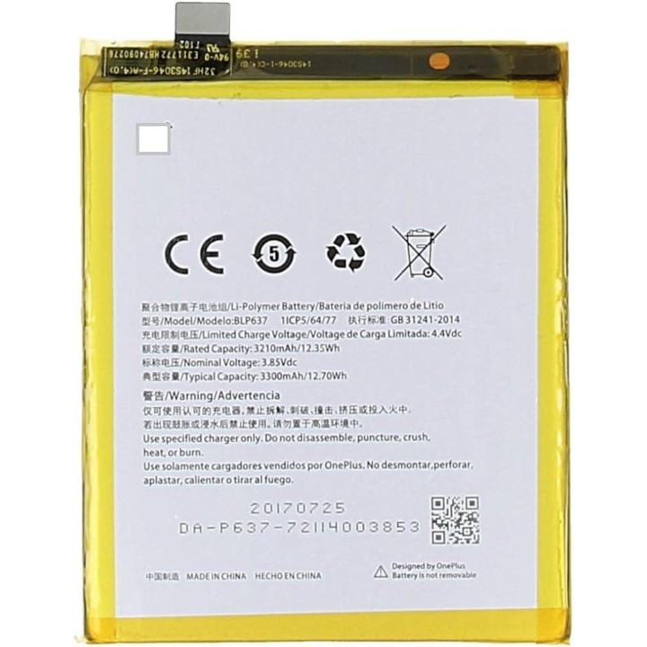 BATTERIA ORIGINALE BLP637 PER ONEPLUS 5 1+5 / ONEPLUS 5T 1+5T