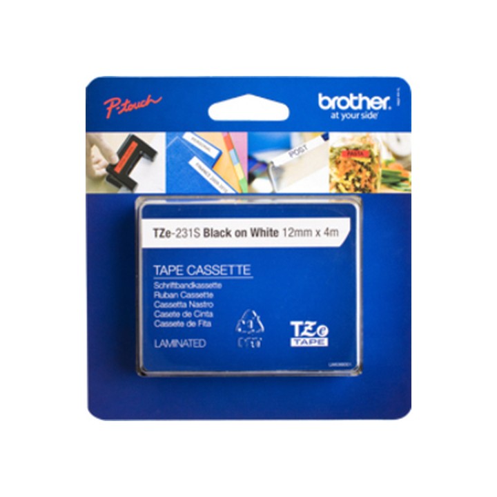 BROTHER NASTRO LAMINATO H12MM NERO SU BIANCO 4 M LUNGHEZZA