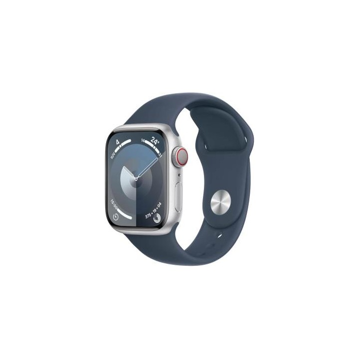 Apple Watch Serie 9 Cell 41mm Aluminium Silver Sport Band Storm Blue..