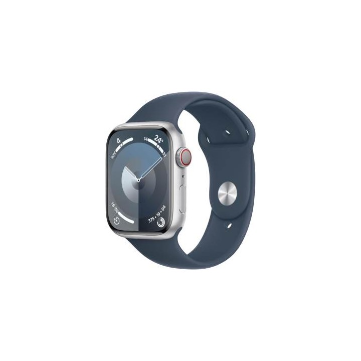 Apple Watch Serie 9 Cell 45mm Aluminium Silver Sport Band Storm Blue..