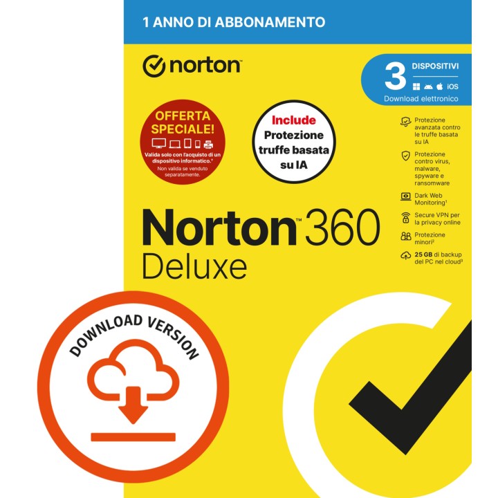 NORTON 360 DELUXE 2026 -ANTITRUFFA- ATTACH - 3 DISPOSITIVI 12 MESI 25.