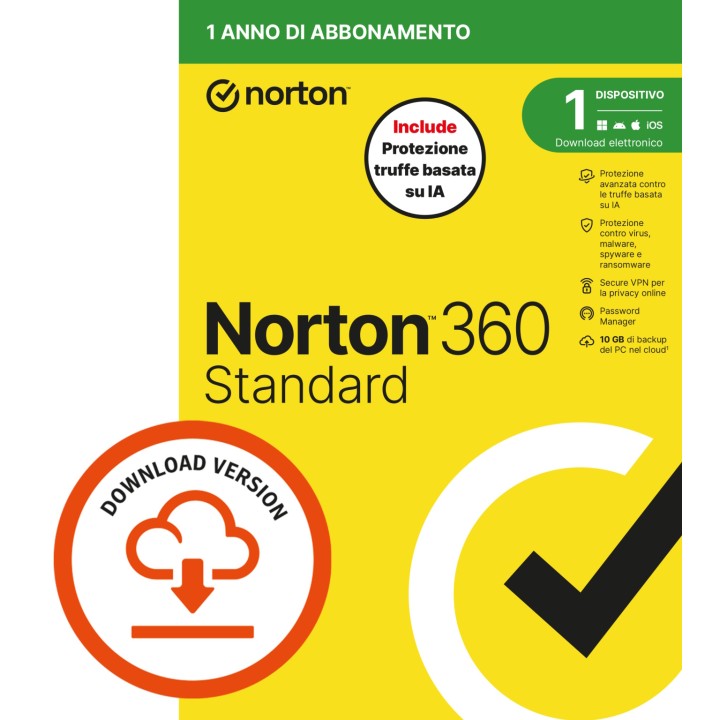 NORTON 360 STANDARD 2026 - ANTITRUFFA- 1 DISPOSITIVO 12 MESI 10GB - I.
