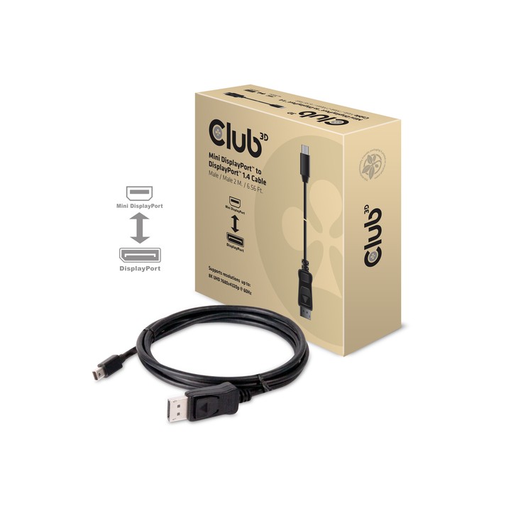 CLUB3D MINI DISPLAYPORT TO DISPLAYPORT 1.4 HBR3 CABLE MALE/MALE 2 M/6.