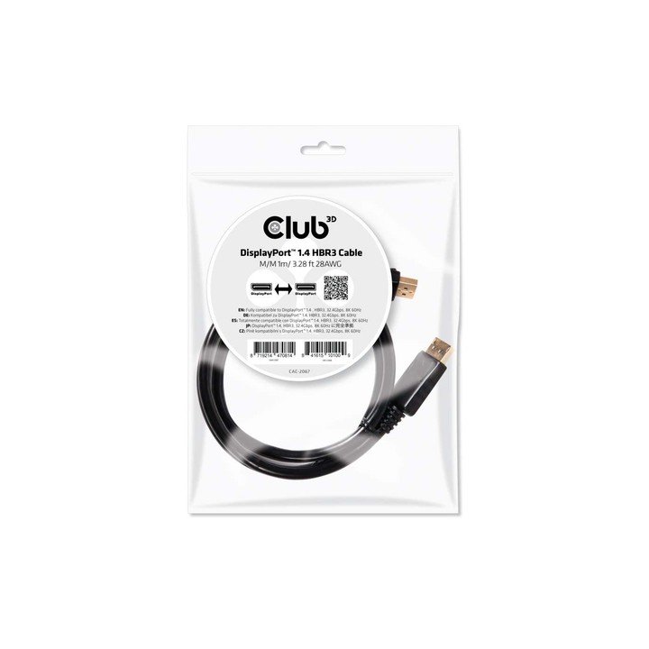 CLUB3D DISPLAYPORT 1.4 HBR3 CABLE MALE / MALE 1M/3.28FT.