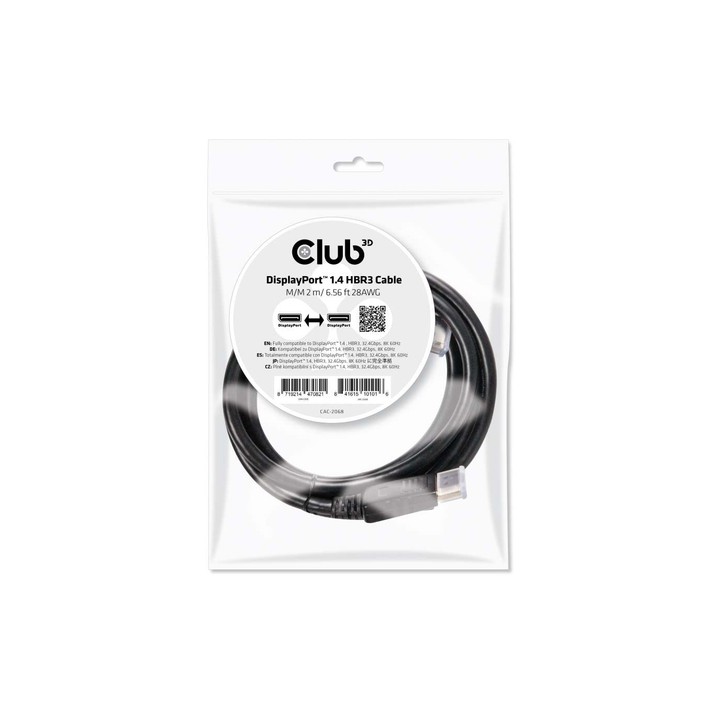 CLUB3D DISPLAYPORT 1.4 HBR3 CABLE MALE / MALE 2 M/6.56FT