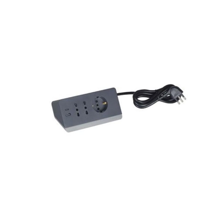 LEGRAND MULTIPRESA DA SCRIVANIA CON 2 PRESE USB TIPO A E C, GRIGIA