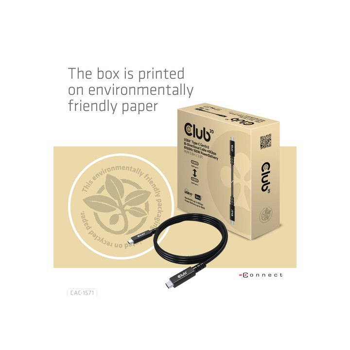 CLUB3D USB4 TYPE C GEN 3X2 BI DIRECTIONAL CABLE 40GBPS 8K60HZ 100W PO.