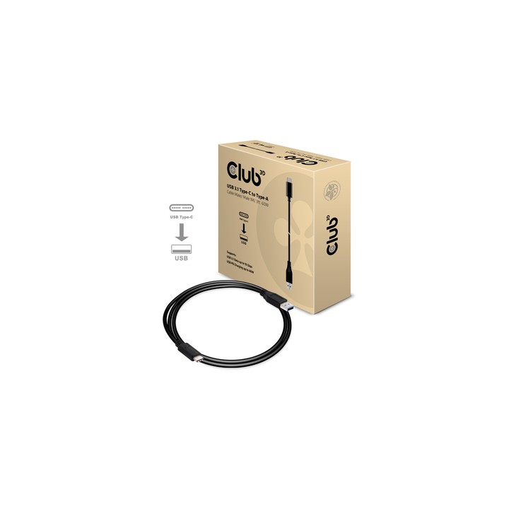 CLUB3D USB TYPE C 3.1 GEN 2 MALE (10GBPS) TO TYPE A MALE CABLE 1METER.