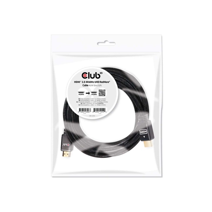 CLUB3D HDMI 2.0 MALE TO HDMI 2.0 MALE HIGH SPEED 4K60HZ UHD - REDMERE.