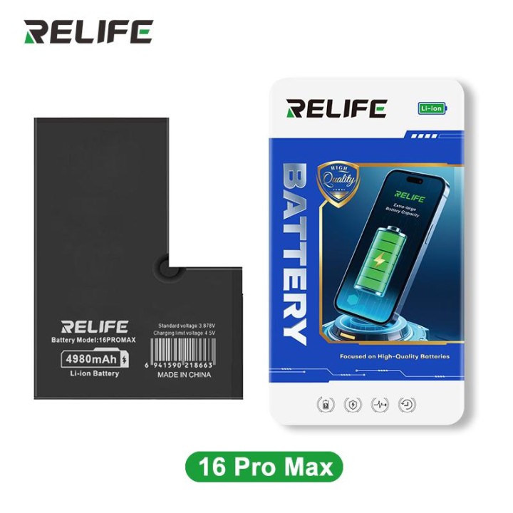 RELIFE BATTERIA DE GRANDE CAPACITA (4980 mAh) PER APPLE IPHONE 16 PRO.