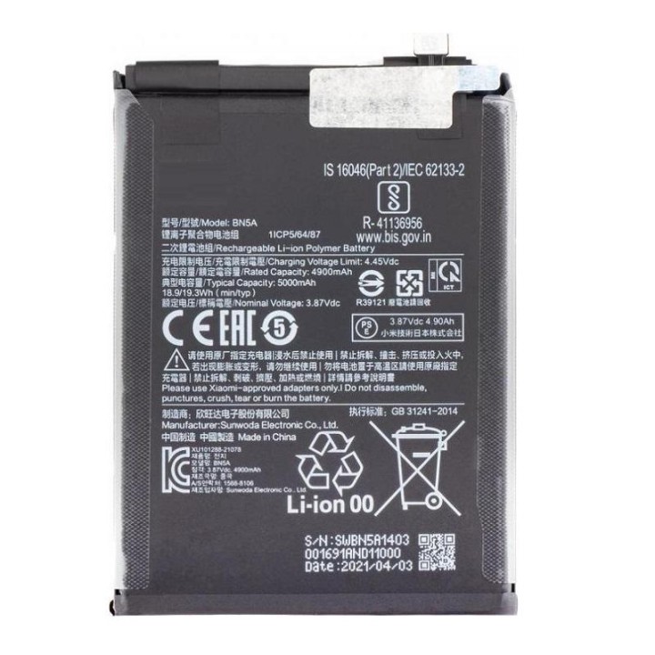 BATTERIA BN5A PER XIAOMI REDMI NOTE 10 5G (M2103K19G M2103K19C) / RED.