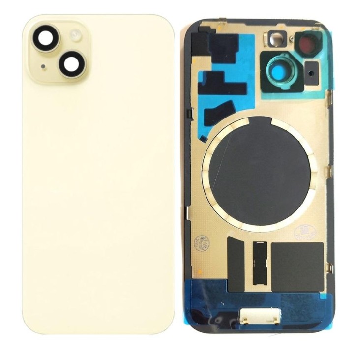 COVER POSTERIORE DI VETRO CON SUPPORTO PER APPLE IPHONE 15 6.1 GIALLO.