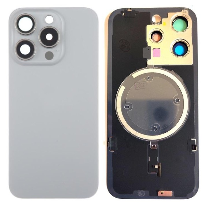 COVER POSTERIORE DI VETRO CON SUPPORTO PER APPLE IPHONE 15 PRO 6.1 TI.