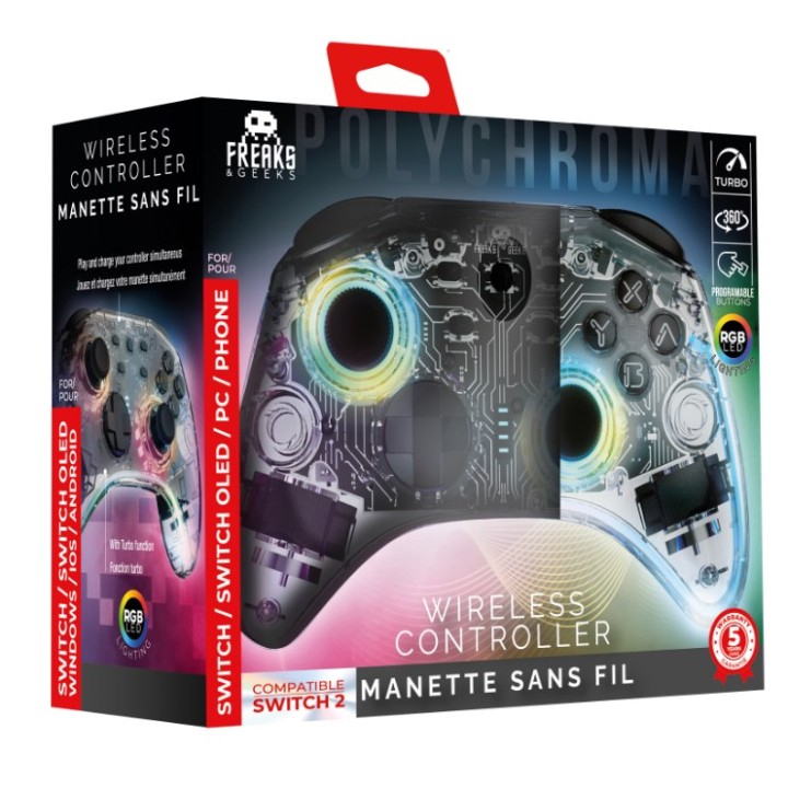 Wireless Polychroma SW Controller for Switch/PC with 1M cable - transparent with LED