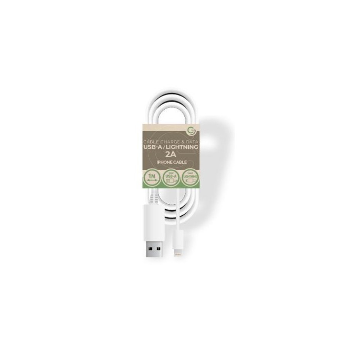 Cable charge/data USB iPhone 5V/2A - 1m - PACKAGE-FREE - White