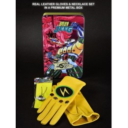 JEEG ROBOT : Metal box Set da collezione ( guanti in vera pelle taglia L, collana con ciondolo 3D , scatola in metallo )