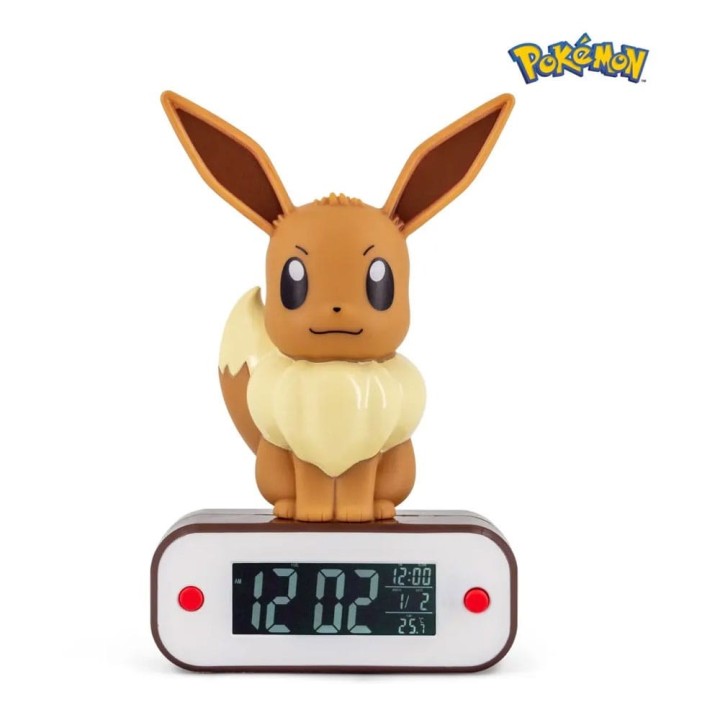 POKEMON OROLOGIO SVEGLIA DIGITALE POKEBALL CON LAMPADA EVEE 18 CM
