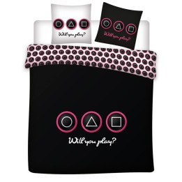SQUID GAME: Copripiumino (240x220 cm) + Federe (2x65x65 cm): "Will you play?"