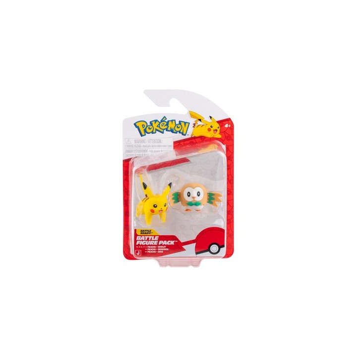 JAZWARES Battle Figure Pack: Pokemon - Rowlet & Pikachu