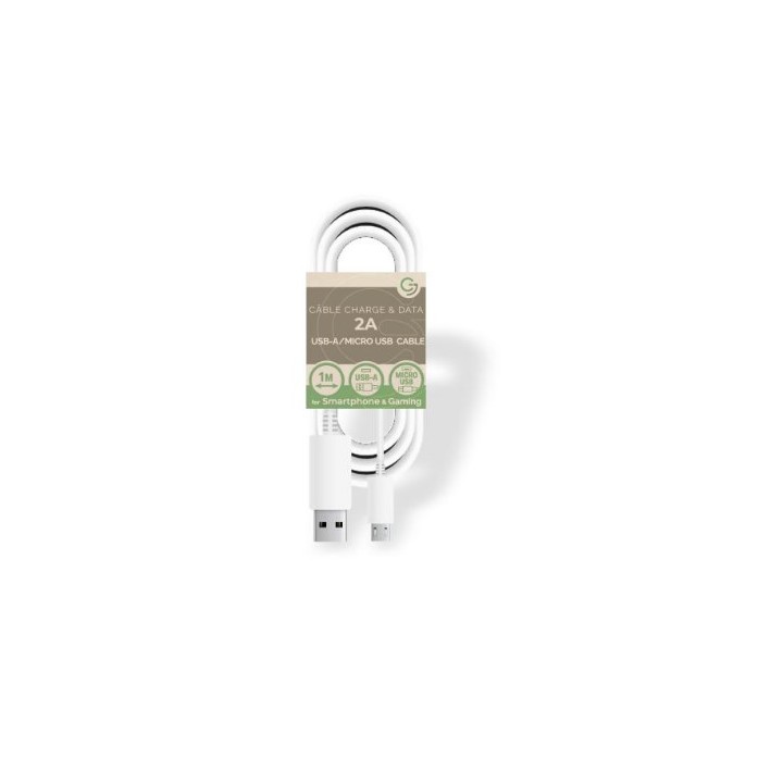 USB A/MicroUSB charge/data Cable 5V/2A- 1m - PACKAGE-FREE - White