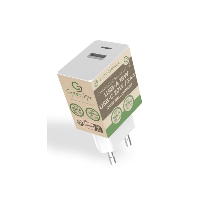 Quick charger 3,4A - Dual USB from PD and QC3.0- 18W - Bulk - White