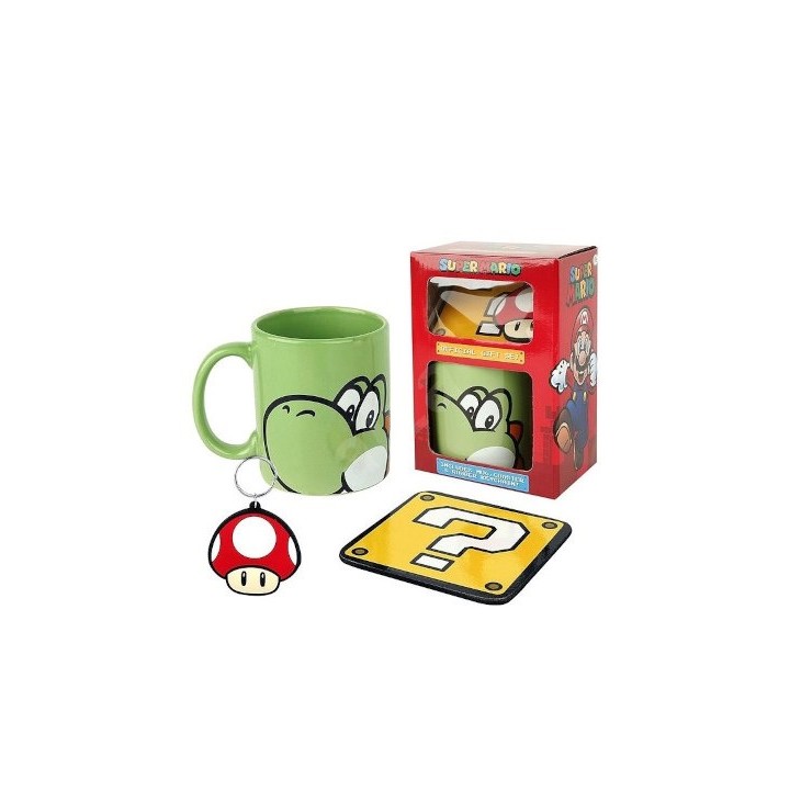 PYRAMID - SUPER MARIO (YOSHI) SET REGALO TAZZA SOTTOBICCHIERE PORTACHIAVI
