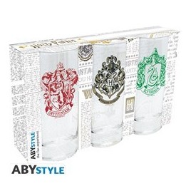 ABYSTYLE HARRY POTTER - SET 3 BICCHIERI IN VETRO - EMBLEMI CASE