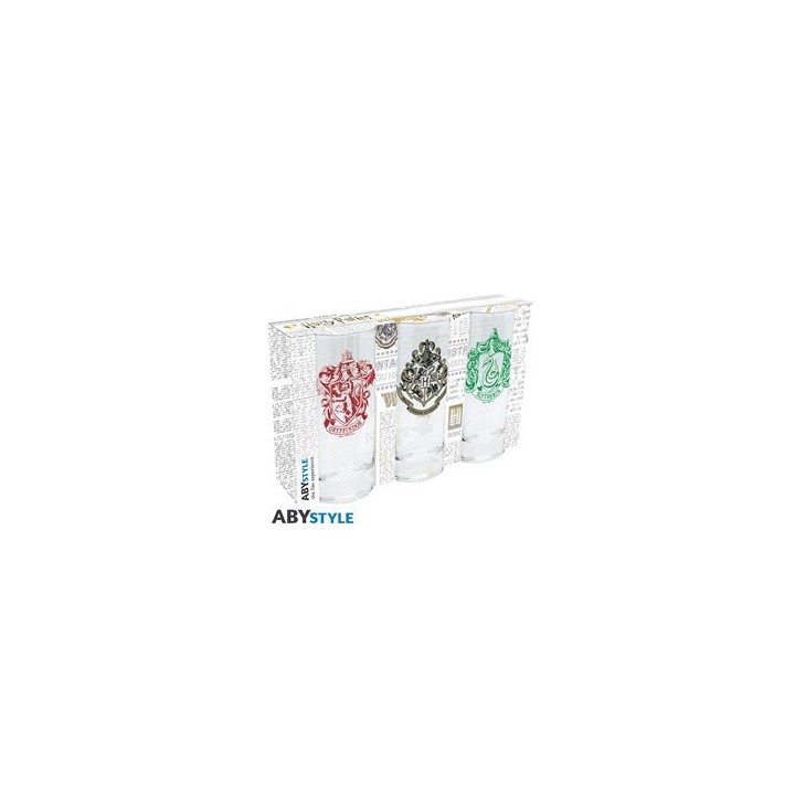 ABYSTYLE HARRY POTTER - SET 3 BICCHIERI IN VETRO - EMBLEMI CASE