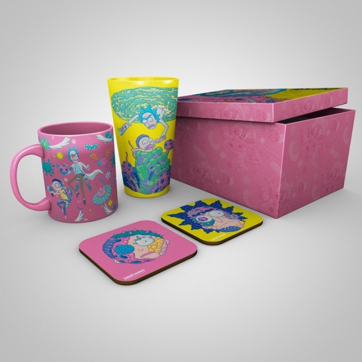 ABYSTYLE RICK AND MORTY: Bicchiere XXL +Tazza+ 2 Sottobicchieri "Pattern"
