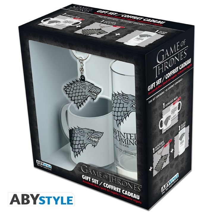 ABYSTYLE GAME OF THRONES: Set bicchiere 29cl + tazza 110ml + portachiavi : "Stark"