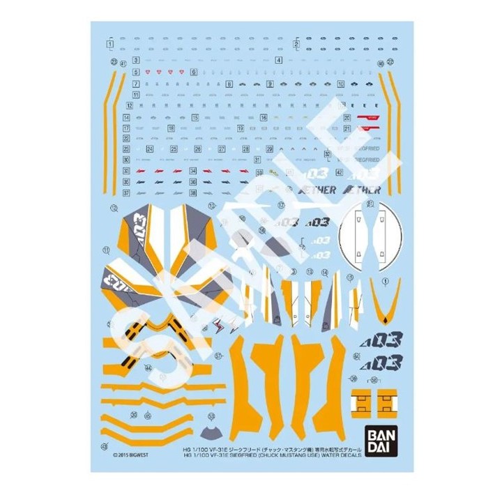BANDAI HG 1/100 VF-31E SIEGFRIED (CHUCK MUSTANG USE) WATER DECALS