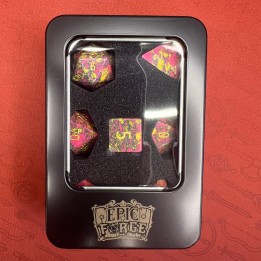 EPIC FORGE Semi-precious stone dice - Set of 7 dice with metal box - Synthetic - Red and turquoise yellow