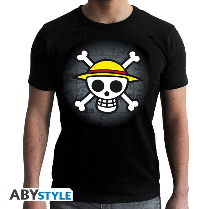 ABYSTYLE ONE PIECE - Tshirt nera: "Skull w/map" (taglia M)