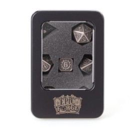 EPIC FORGE 7 metal dice set 14mm (metal box) - Gear Silver